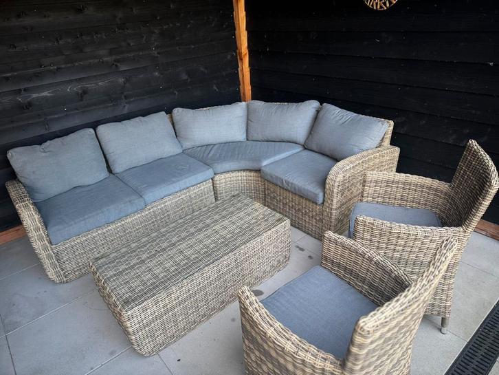 Loungeset hoekbank, stoelen & tafel, Tuin en Terras, Tuinsets en Loungesets, Gebruikt, Loungeset, Wicker, 7 zitplaatsen, Bank