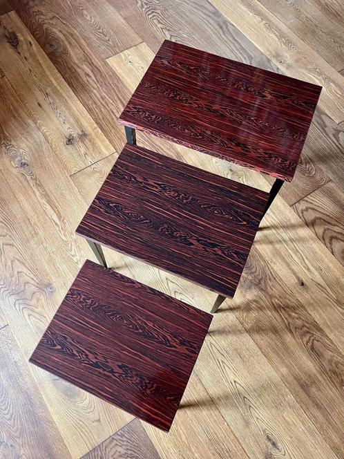 Vintage bijzettafels (set van 3), Huis en Inrichting, Tafels | Bijzettafels, Gebruikt, Rechthoekig, Minder dan 45 cm, Minder dan 55 cm