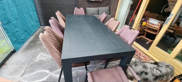Donkergrijze eettafel, Huis en Inrichting, Tafels | Eettafels, Gebruikt, 50 tot 100 cm, 200 cm of meer, Vijf personen of meer