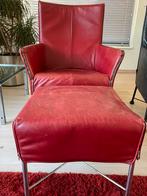 Charly leren stoel van Montis en voetenbank, diep rood, Huis en Inrichting, Fauteuils, Ophalen, Gebruikt, Leer