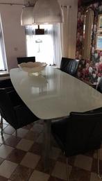 Glazen witte rvs eet tafel, Huis en Inrichting, Tafels | Eettafels, Ophalen, Gebruikt, 50 tot 100 cm, Vijf personen of meer