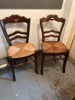 Twee vintage houten stoelen met rieten zitting, Ophalen, Gebruikt, Twee, Bruin