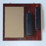 Vintage Wandspiegel, halspiegel met 2 kledingborstels, Huis en Inrichting, Minder dan 50 cm, Gebruikt, Vierkant, Ophalen of Verzenden