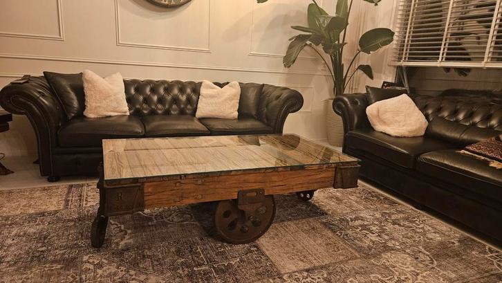 Salontafel Railways inc glasplaat140x80 - Nieuwstaat!, Huis en Inrichting, Tafels | Salontafels, Nieuw, Minder dan 50 cm, 50 tot 100 cm