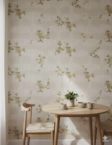 6809 Vintage behang beige bloemen rustige zachte sfeer swiet beschikbaar voor biedingen