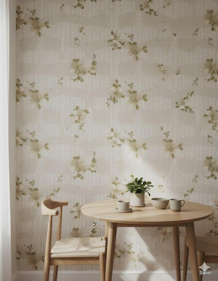 6809 Vintage behang beige bloemen rustige zachte sfeer swiet, Huis en Inrichting, Stoffering | Behang, Groen, 75 m² of meer, Ophalen of Verzenden