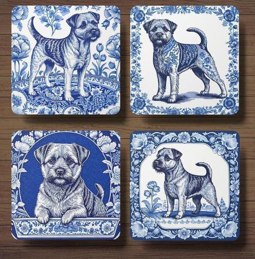 Border Terriër Delfts Blauw onderzetters met houder, Huis en Inrichting, Woonaccessoires | Onderzetters, Nieuw, Glas of Kopje