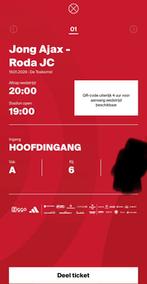 Jong ajax roda jc, Tickets en Kaartjes, Seizoenskaart, Eén persoon, Januari