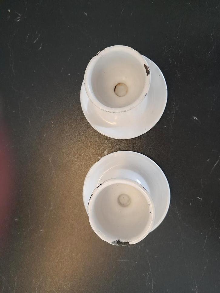 Witte Emaille Eierdopjes (2 stuks), Antiek en Kunst, Antiek | Emaille, Ophalen of Verzenden