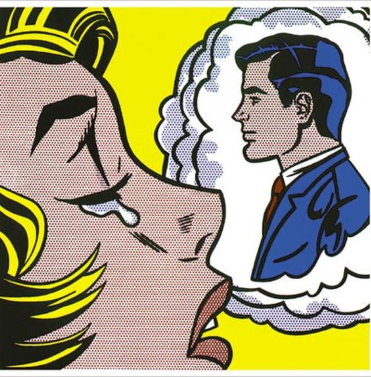 Roy Lichtenstein (1923) Kleur Offset Druk " Thinking of Him", Antiek en Kunst, Kunst | Litho's en Zeefdrukken, Ophalen of Verzenden
