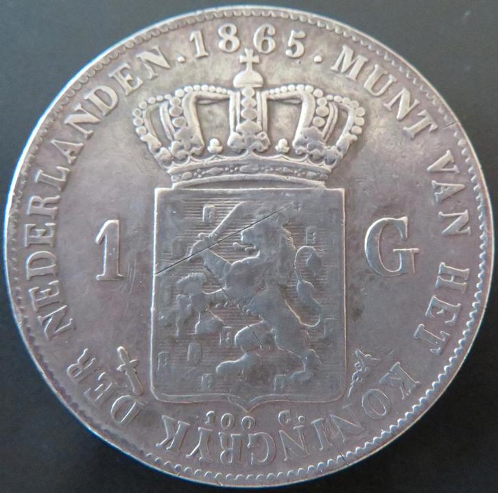 Gulden 1865, Postzegels en Munten, Munten | Nederland, Losse munt, 1 gulden, Koning Willem III, Zilver, Verzenden