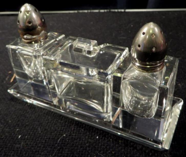 Glazen peper, zout en mosterd set, Antiek en Kunst, Curiosa en Brocante, Ophalen of Verzenden