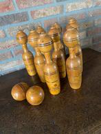 Brocante set oude houten kegels incl 2 ballen, Ophalen of Verzenden