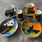 4x 2-delig Amerpoort servies beker en schotel dieren, Verzenden, Keramiek, Zo goed als nieuw, Overige stijlen