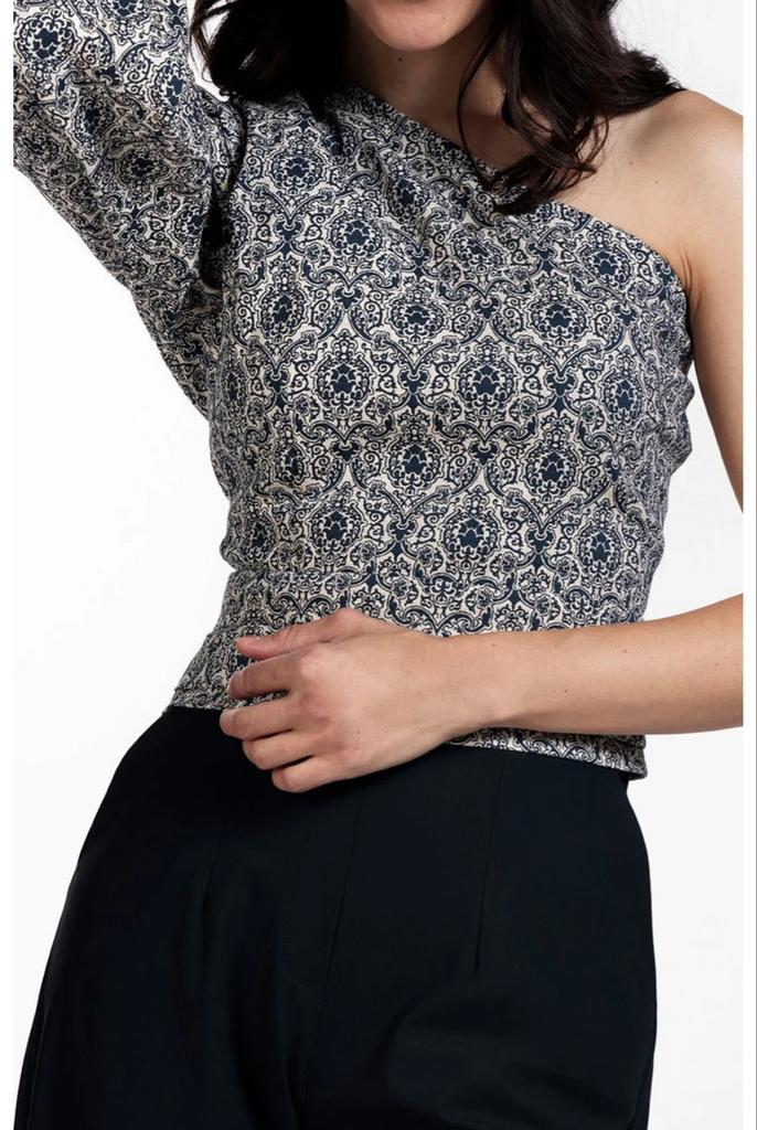 Elegante asymmetrische top met lange mouw, Kleding | Dames, Tops, Zo goed als nieuw, Maat 36 (S), Blauw, Lange mouw, Ophalen of Verzenden