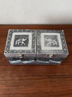 Vintage sieradendoosje beautycase olifanten zilver retro, Ophalen of Verzenden, Zo goed als nieuw