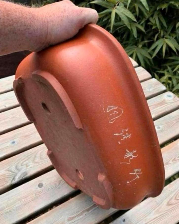 Bonsai schaal bruin ongeglazuurd gedecoreerd 42,7x35,1x11, Tuin en Terras, Bloempotten, Zo goed als nieuw, Aardewerk, 25 tot 40 cm