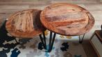 Set van 2 ronde mangohouten tafeltjes, Minder dan 55 cm, Gebruikt, Hout, Ophalen