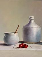 Schilderij oude glazen vaas en oud potje Hans Habraken., Antiek en Kunst, Ophalen