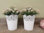 Leuke roze kunst bloemen in witte pot (2), Huis en Inrichting, Ophalen of Verzenden, Zo goed als nieuw