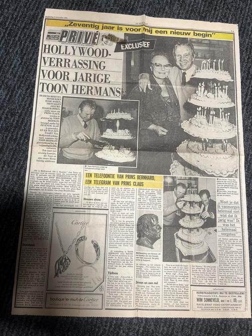 Toon Hermans 70 jaar - Privé krantenartikel 1990, Boeken, Tijdschriften en Kranten, Gelezen, Gossip of Showbizz, Verzenden