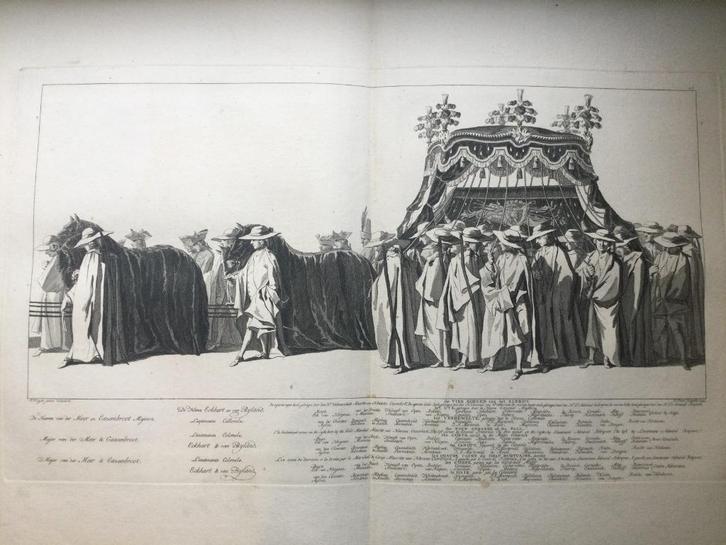 Delft, begrafeniskoets Friso van Oranje, 1755, Antiek en Kunst, Kunst | Etsen en Gravures, Verzenden