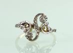 Antieke Toi et Moi goud platina ring diamanten, ca. 1900, Ophalen of Verzenden, Goud, Ring, Met edelsteen