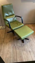 Olijfgroene Gealux fauteuil met voetenbank, Huis en Inrichting, Fauteuils, Ophalen, Zo goed als nieuw, 50 tot 75 cm, Leer