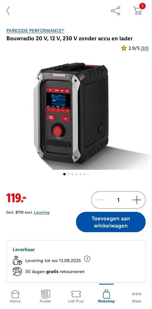 Bouwradio parkside performance, Doe-het-zelf en Verbouw, Meetapparatuur, Zo goed als nieuw, Ophalen of Verzenden
