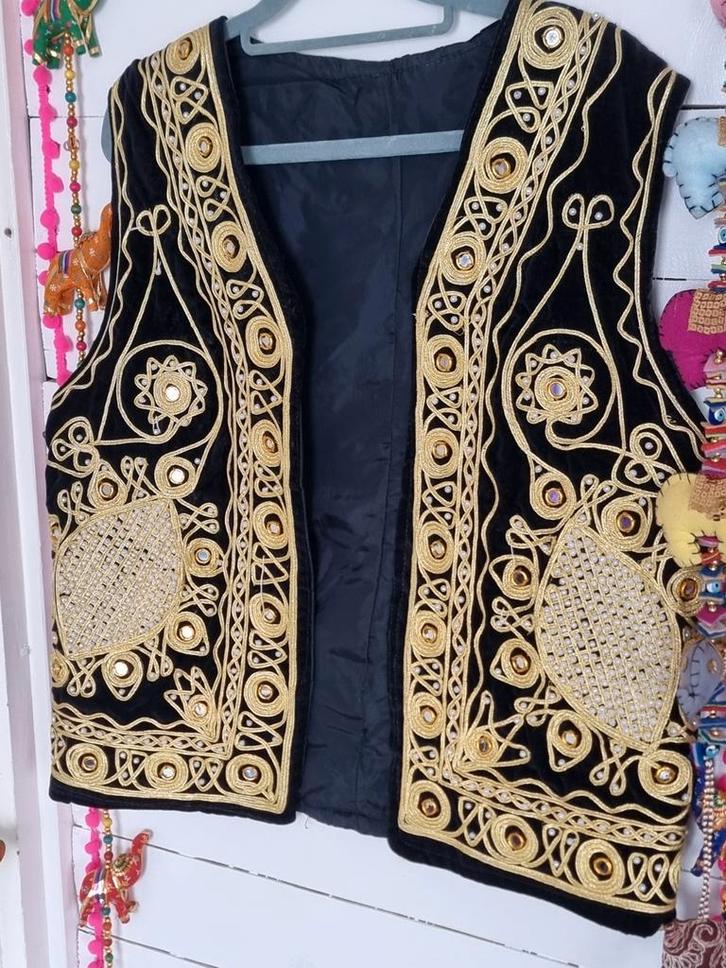 Vintage India hippie velvet spiegeltjes gilet waistcoat, Kleding | Dames, Bodywarmers, Zo goed als nieuw, Maat 38/40 (M), Zwart