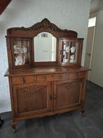 Antieke houten buffetkast met glazen deuren, Gebruikt, 100 tot 150 cm, 150 tot 200 cm, 25 tot 50 cm