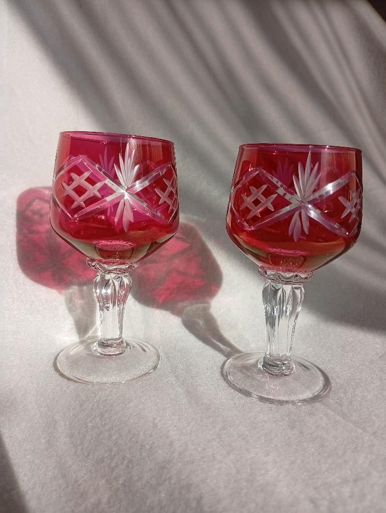 robijnrode wijnglazen van Boheems glas., Ophalen of Verzenden