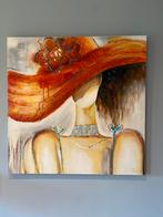 Schilderij vrouw met hoed 100x100cm, Antiek en Kunst, Ophalen