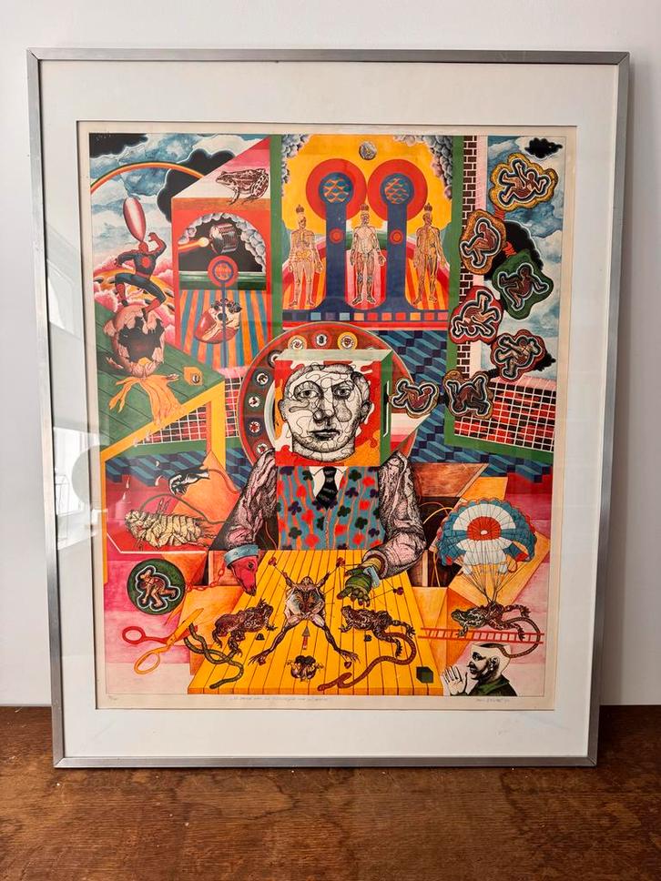 Zeefdruk Paul Basart-De droom van de uitvinder van de droom, Antiek en Kunst, Kunst | Litho's en Zeefdrukken, Ophalen of Verzenden