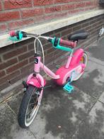 Roze Decathlon fiets 14 inch met unicorn + zijwieltjes, Ophalen, Gebruikt, Btwin (Decathlon), 14 inch of minder