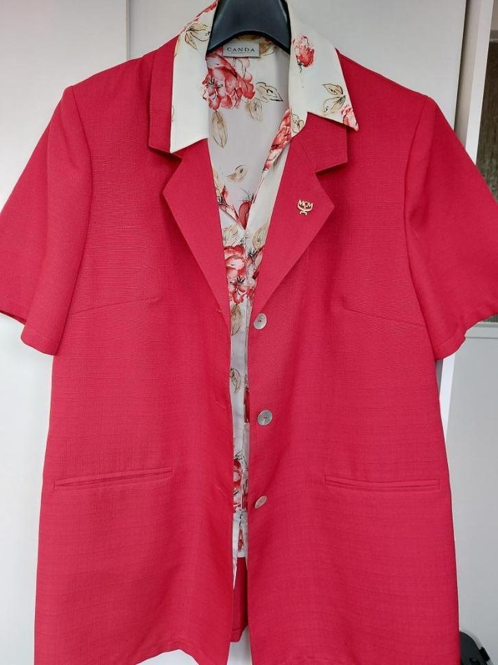 rood jasje, korte mouw, mt.44, Lady Ann Fashion,lengte 83 cm, Kleding | Dames, Jasjes, Kostuums en Pakken, Gedragen, Jasje, Maat 42/44 (L)