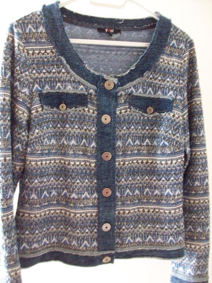 yest kort vest, maat m, in denimkleuren, in goede staat, Kleding | Dames, Truien en Vesten, Zo goed als nieuw, Maat 38/40 (M)