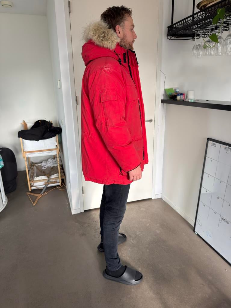 Canada Goose parka jas expedition met bontkraag, Kleding | Heren, Jassen | Winter, Gedragen, Maat 52/54 (L), Rood, Ophalen of Verzenden