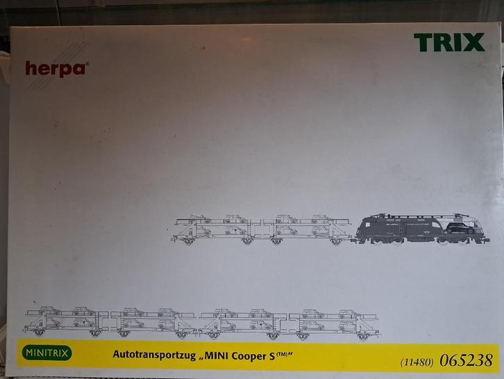 MINITRIX 11480 “AUTOTRANSPORT ZUG MINI COOPER S, Hobby en Vrije tijd, Modeltreinen | N-Spoor, Nieuw, Treinset, Gelijkstroom, Trix
