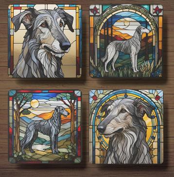 Deerhound Glas in Lood onderzetters met houder beschikbaar voor biedingen