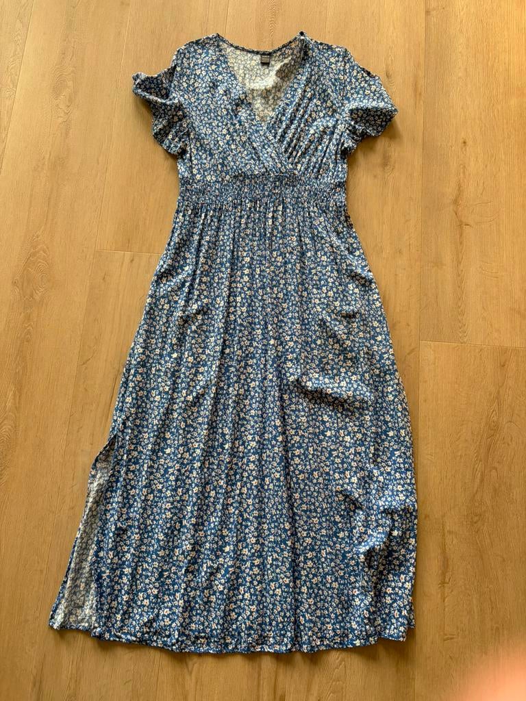 Shein, blauw met bloementjes zomerjurk met spli, maat L, Blauw, Maat 42/44 (L), Ophalen of Verzenden, Gedragen