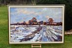 Henri Hess, GROOT schilderij, winterlandschap 163x112 cm., Antiek en Kunst, Ophalen