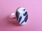 jwg Vintage 60s ring zilver Delfts blauw wit porselein steen, Sieraden, Tassen en Uiterlijk, Antieke sieraden, Verzenden, Zilver