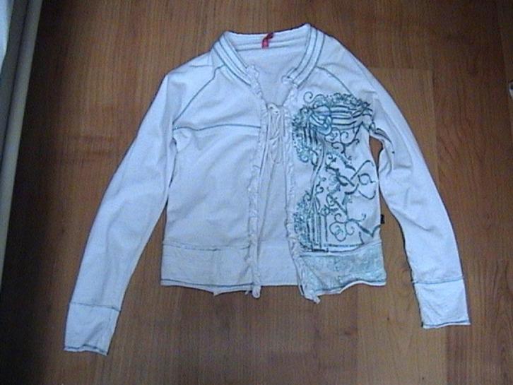 DIDI leuk wit vest afgezet met groen / blauw bloem / stiksel, Kinderen en Baby's, Kinderkleding | Maat 152, Gebruikt, Meisje, Trui of Vest