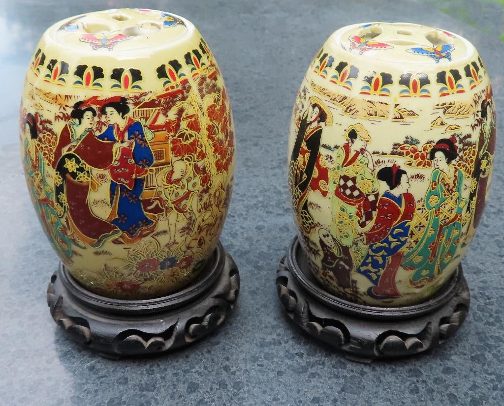 2 Antieke Chinese ovalen dekselpotten Jingdezhen, Antiek en Kunst, Kunst | Niet-Westerse kunst, Ophalen of Verzenden