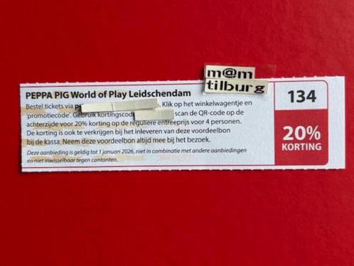 Bon 134 PEPPA PIG World of Play Leidschendam 20% korting, Tickets en Kaartjes, Kortingen en Cadeaubonnen, Drie personen of meer