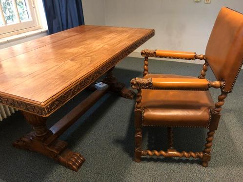 Antieke hardhouten werktafel + stoel, Antiek en Kunst, Antiek | Meubels | Tafels, Ophalen