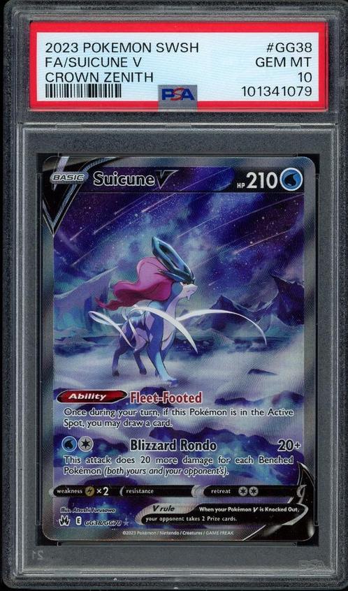 Suicune V PSA 10 - GG38/GG70 - Sword & Shield - Crown Zenith, Hobby en Vrije tijd, Verzamelkaartspellen | Pokémon, Zo goed als nieuw