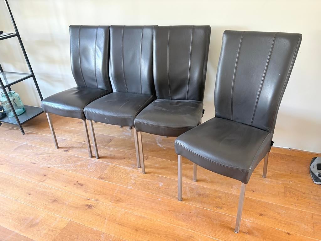 4 black leather dining chairs, Ophalen, Gebruikt, Zwart, Vier
