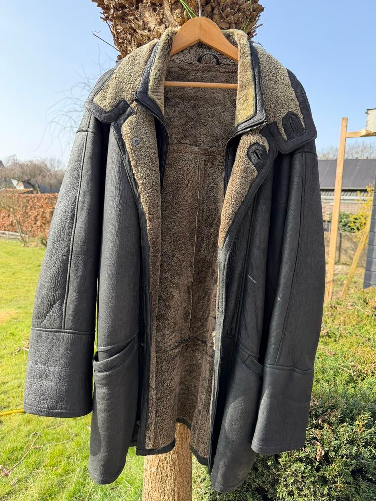 Leren jas met lamsvacht voering - Maat 58, Ophalen of Verzenden, Gedragen, Maat 56/58 (XL), Zwart